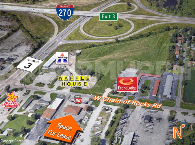 Aerial Image of location with Restaurant / Retail space for Lease at I-270 / IL Route 3 Interchange in Granite City, IL (Metro East of St. Louis MSA)