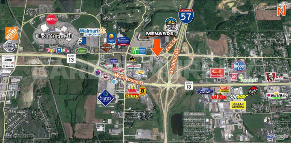 Expanded Area Map for Morgan Ave at I-57, Marion, IL 62959 - 7.46 Acre Commercial Development Site, Multi-Commercial Uses, Williamson County, Southern Illinois