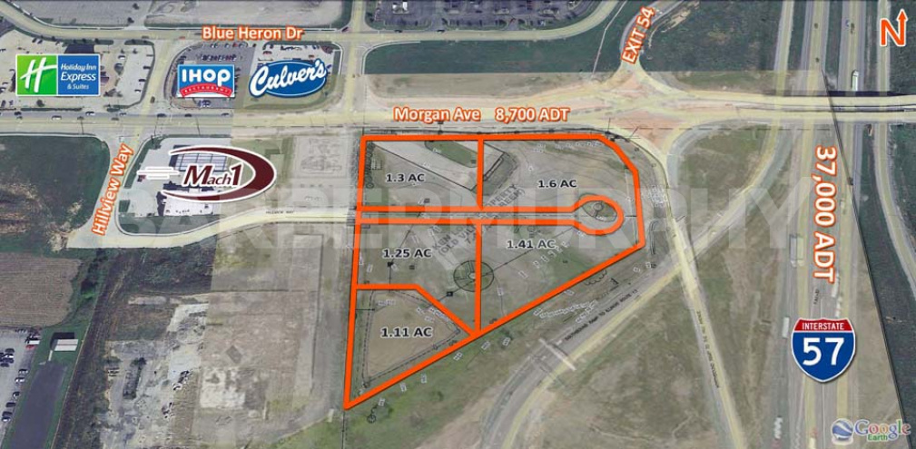 Close Aerial Image Platted for Morgan Ave at I-57, Marion, IL 62959 - 7.46 Acre Commercial Development Site, Multi-Commercial Uses, Williamson County, Southern Illinois