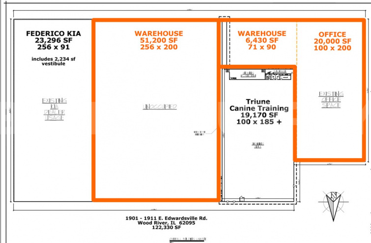 Floor Plan for 2 Office/Warehouse Spaces for Lease in Wood River, 1901 East Edwardsville Rd, Wood River, Illinois 62095
