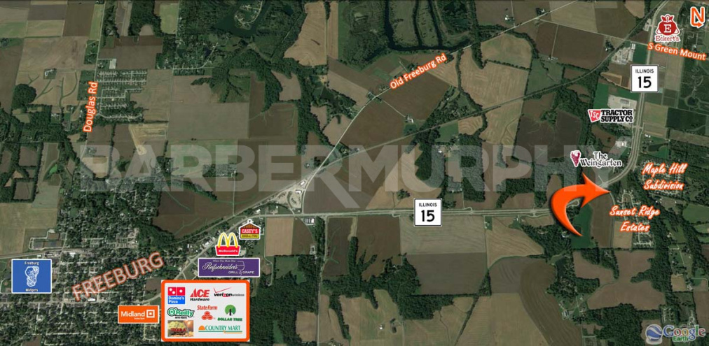 Expanded Area Map of Two C-2 Commercial Zoned Parcels for Sale, IL Route 15, Belleville, IL 62221
