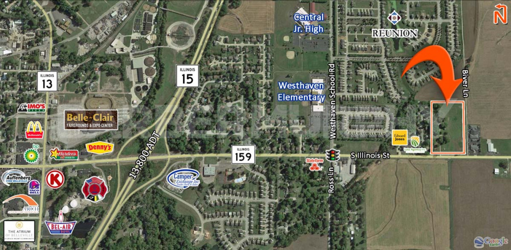 Area Map for 9 Acre Development Opportunity, IL Route 159 and Biver Lane, Belleville, IL 62221